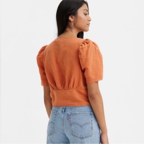 Levi's NAT Burnt Orange Luisa Puff Sleeve Blouse - Picture 2 of 7